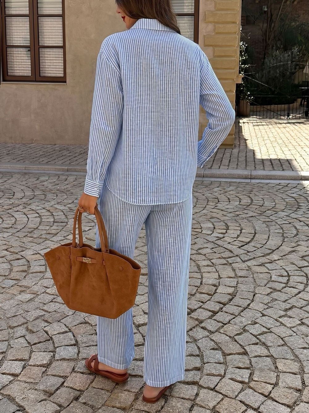Striped Button Up Shirt and Pants Set - Picture 5 of 7